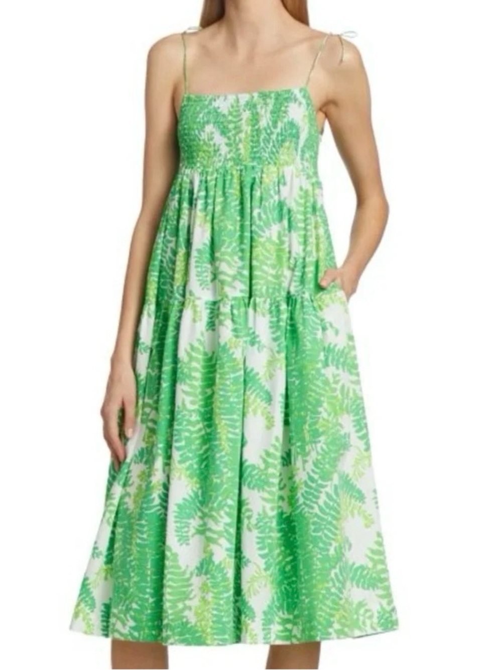 Anthropologie x SWF Leafy Midi Green White Dress Size Small